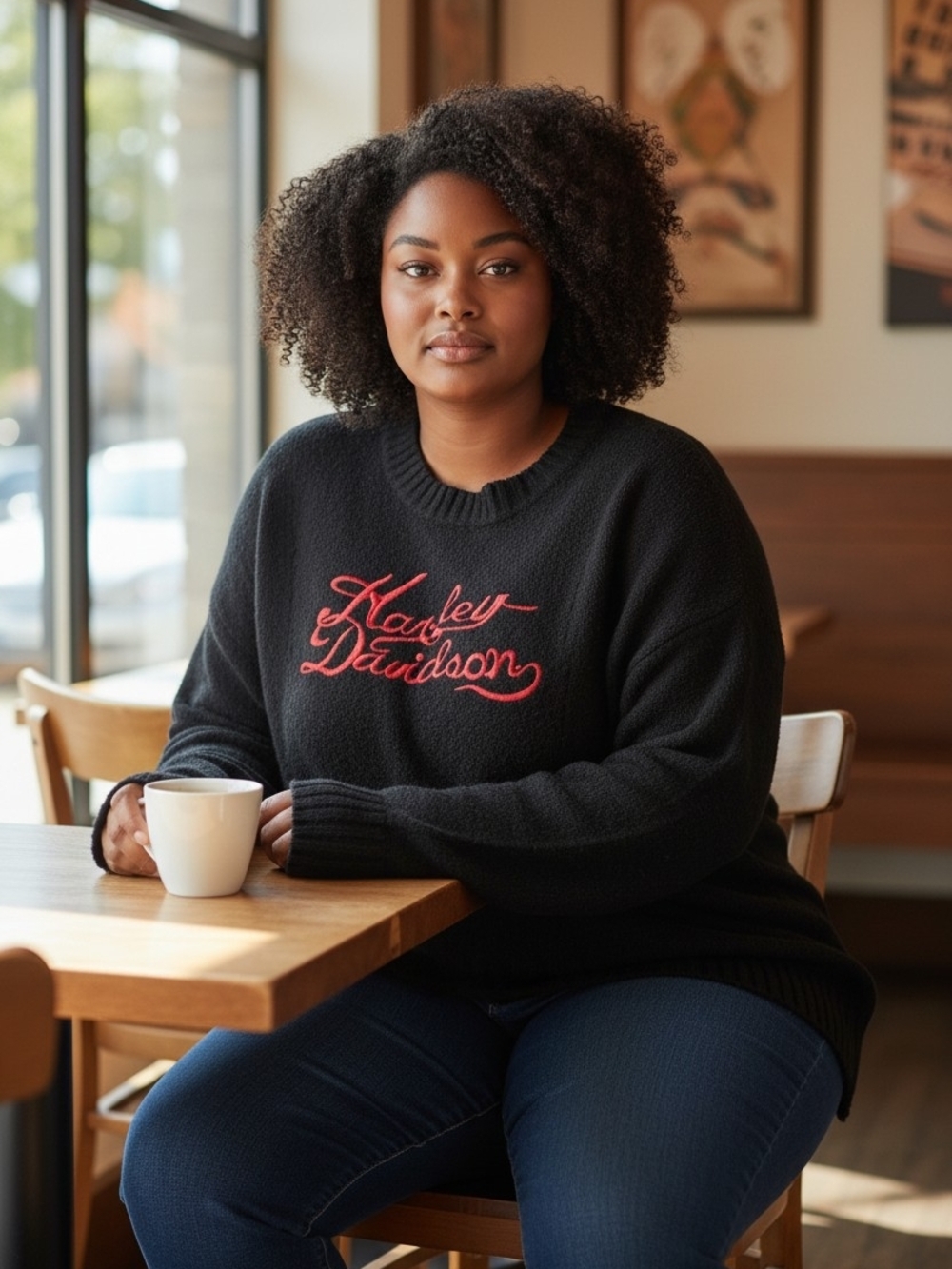 Harley-Davidson Black Crewneck Sweater with Red Script Logo